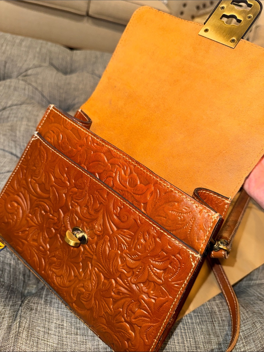 Patricia Nash Chauny Tooled Floral Embossed Brown Leather Satchel - Picture 11 of 17